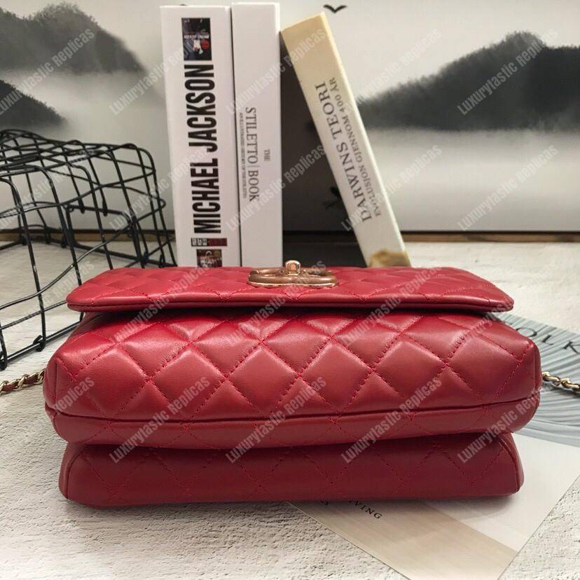 Ch*el flap bag with top handle red