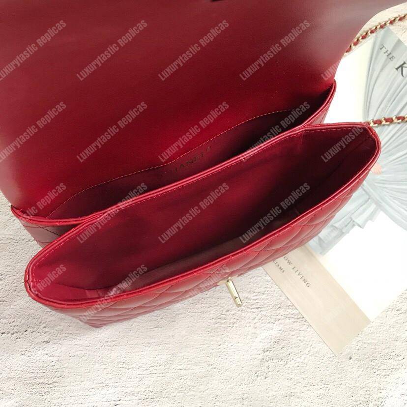 Ch*el flap bag with top handle red