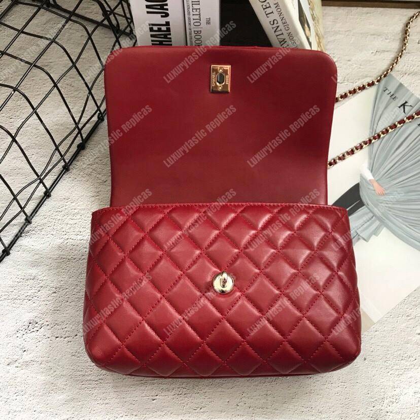 Ch*el flap bag with top handle red