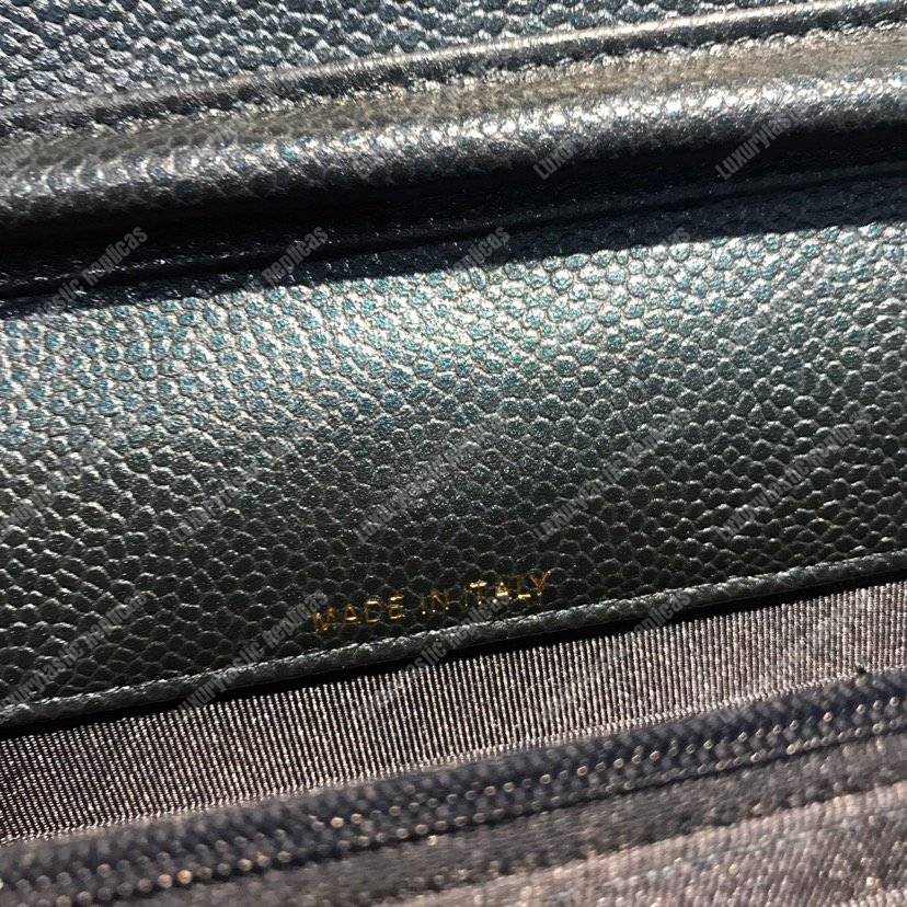 Ch*el boy square clutch with chain – cwc grained calfskin blue