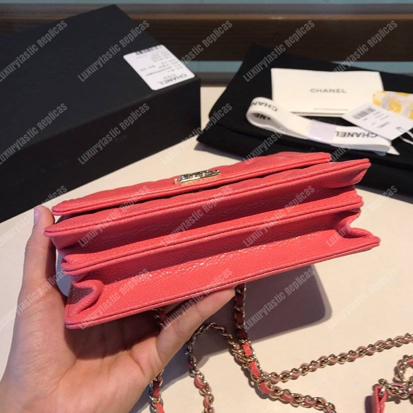 Ch*el boy square clutch with chain – cwc grained calfskin pink