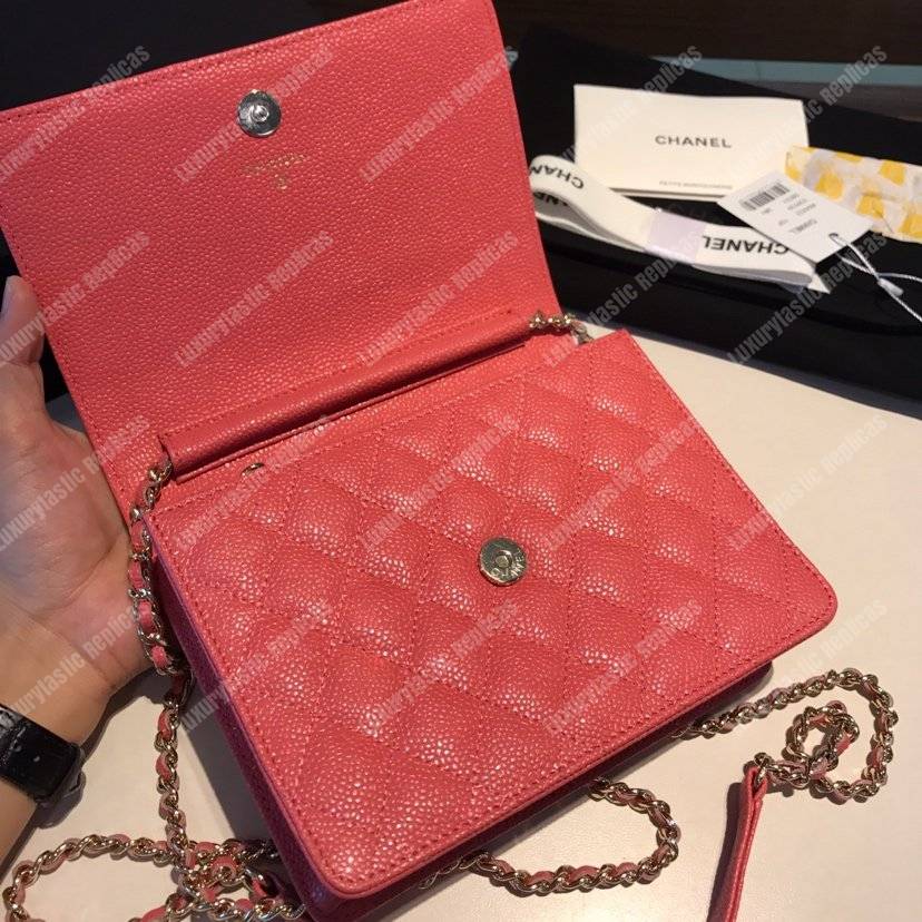 Ch*el boy square clutch with chain – cwc grained calfskin pink