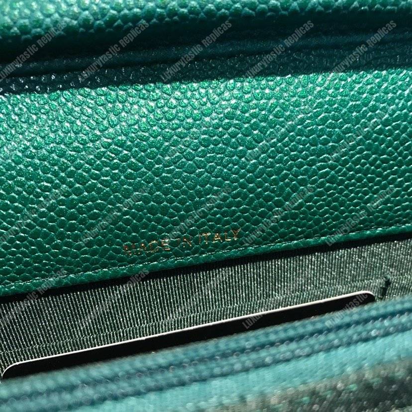 Ch*el boy square clutch with chain – cwc grained calfskin green