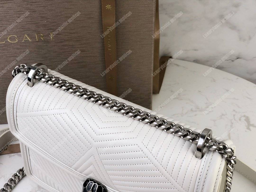 BVL Serpenti Diamond Blast Shoulder Bag White With Silver Hardware