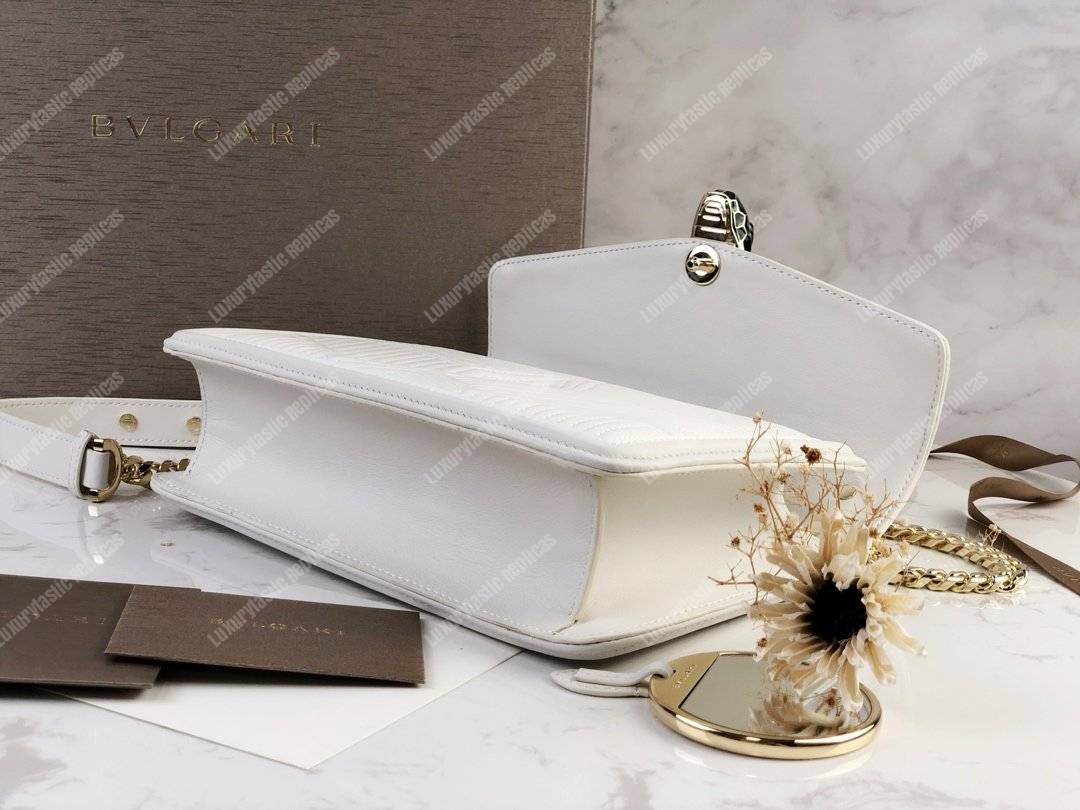 BVL Serpenti Diamond Blast Shoulder Bag White With Gold Hardware
