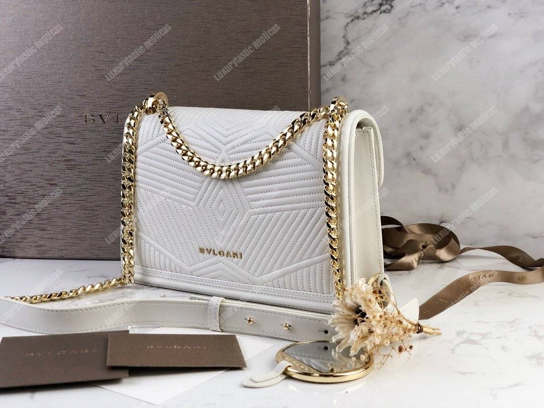 BVL Serpenti Diamond Blast Shoulder Bag White With Gold Hardware