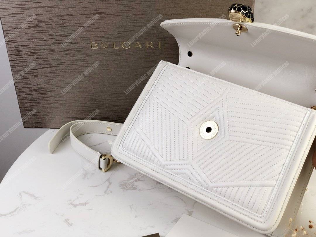 BVL Serpenti Diamond Blast Shoulder Bag White With Gold Hardware