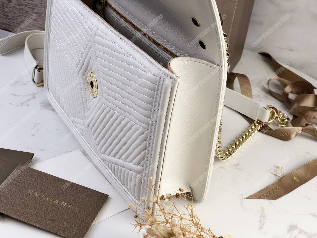 BVL Serpenti Diamond Blast Shoulder Bag White With Gold Hardware