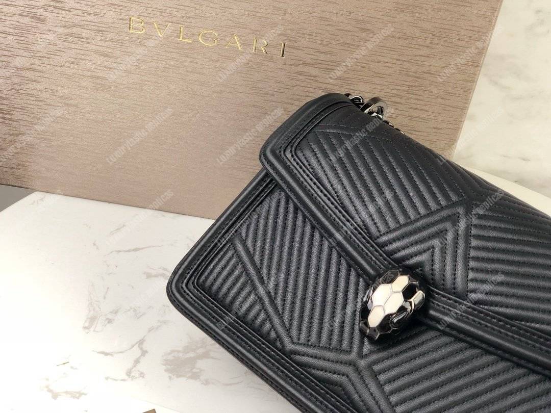 BVL Serpenti Diamond Blast Shoulder Quilted Nappa Bag Black
