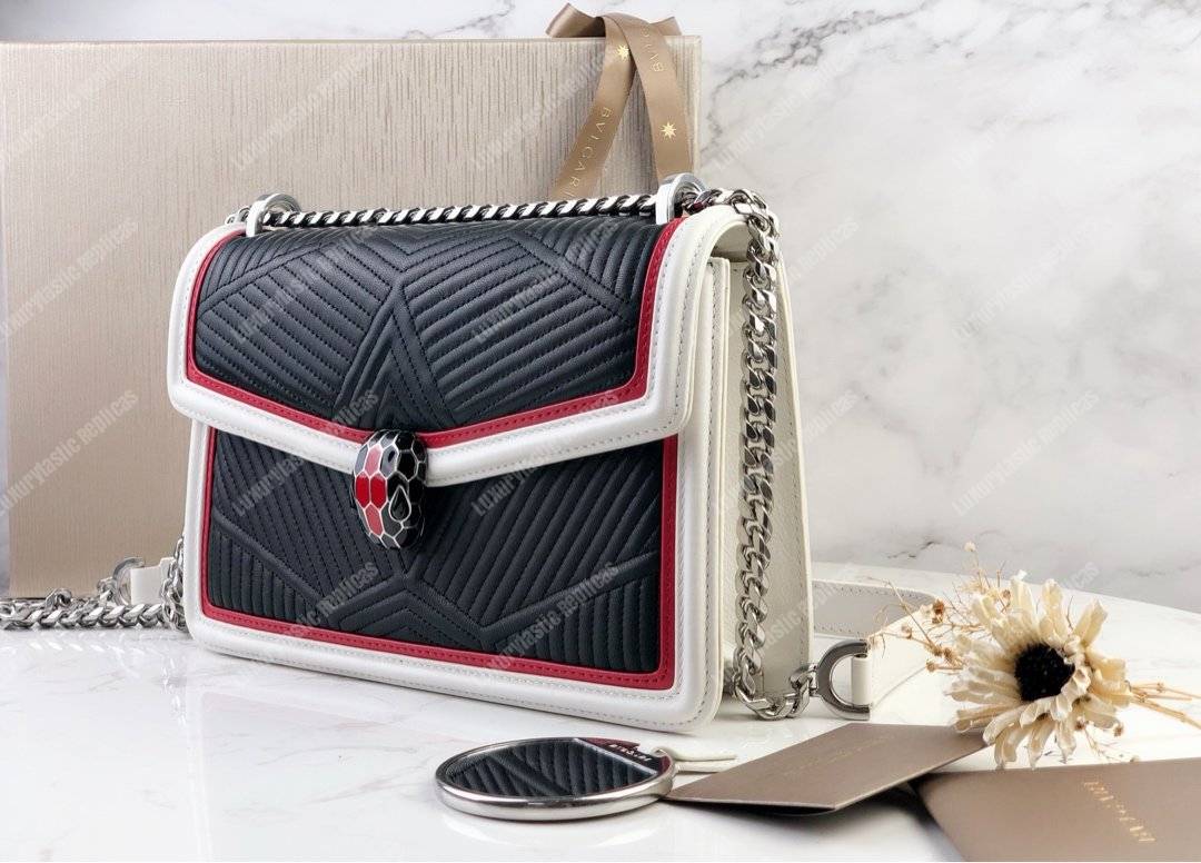 BVL Serpenti Forever Shoulder Bag Black/White/Pink