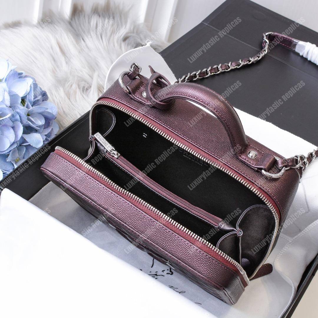 Ch*el medium vanity case burgundy