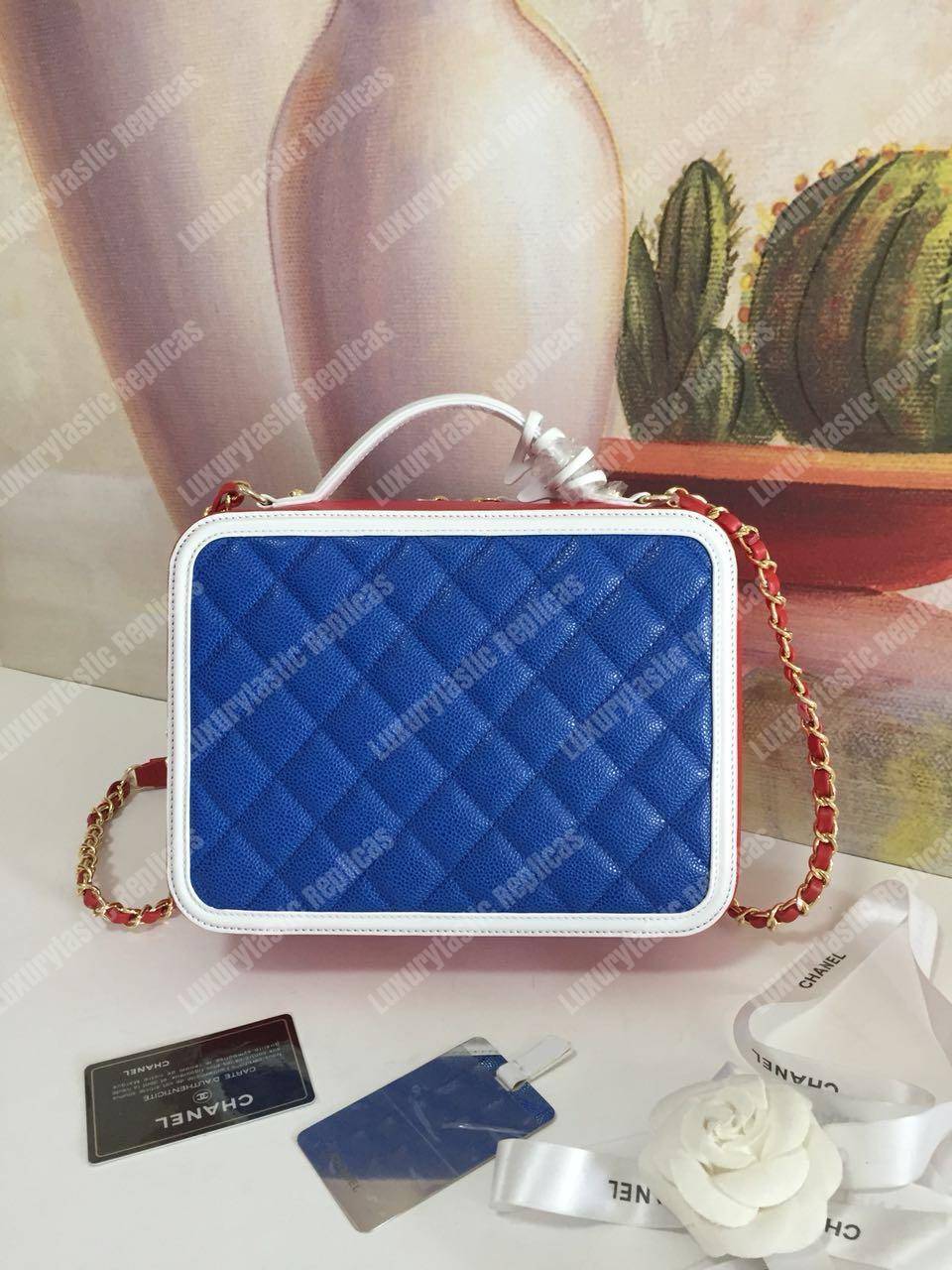 Ch*el large vanity case dark blue