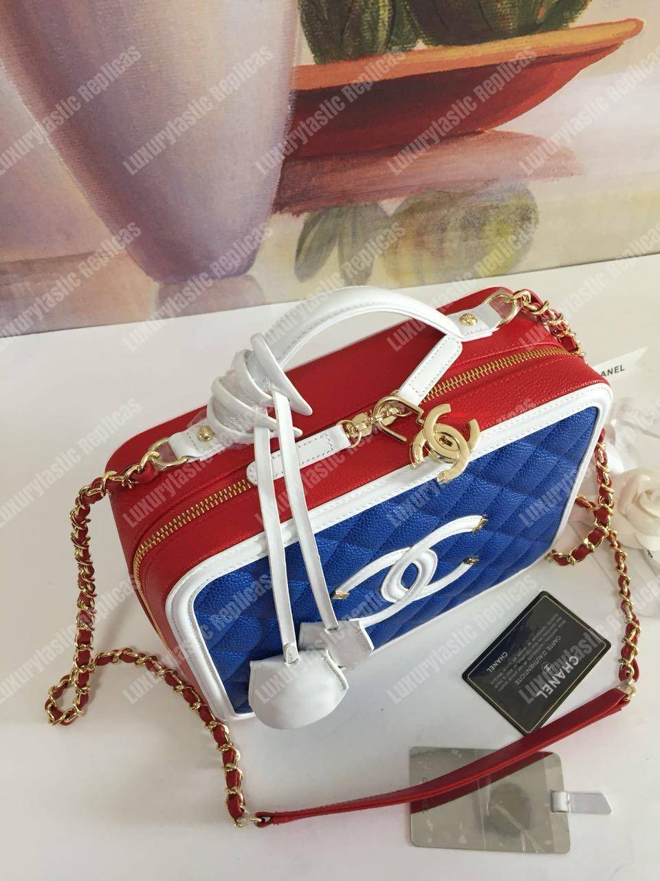 Ch*el large vanity case dark blue