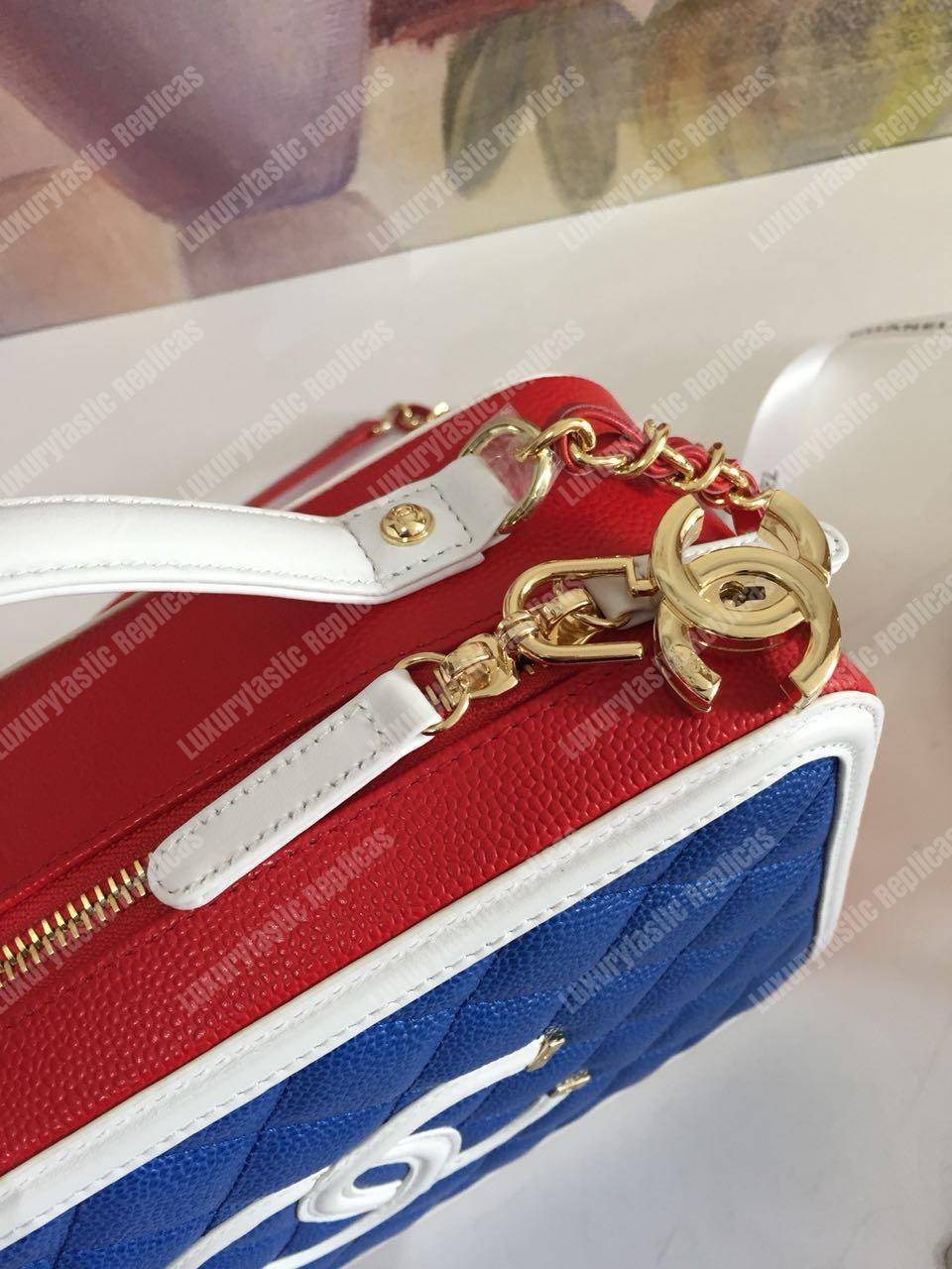 Ch*el large vanity case dark blue