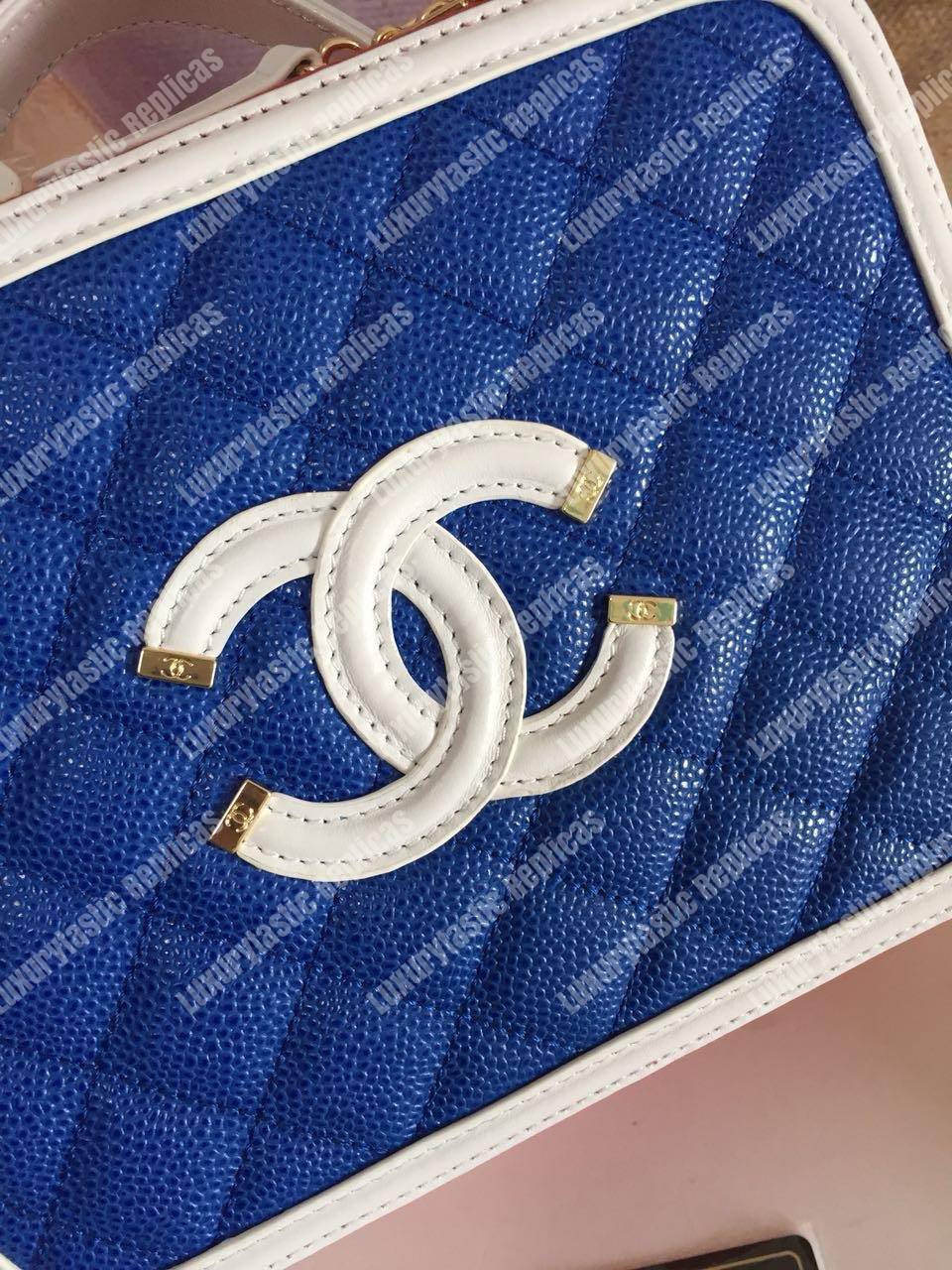 Ch*el medium vanity case dark blue