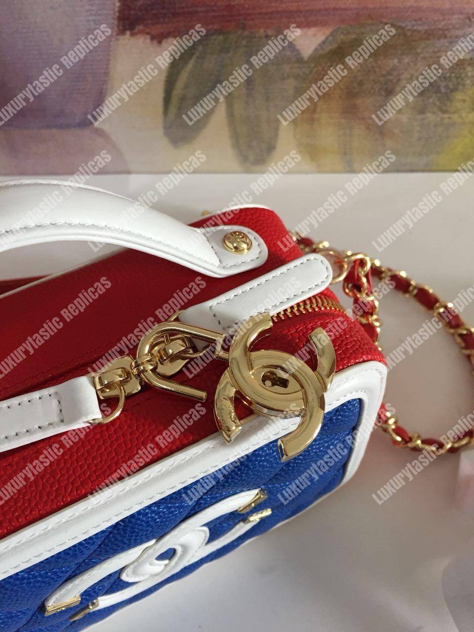 Ch*el small vanity case dark blue