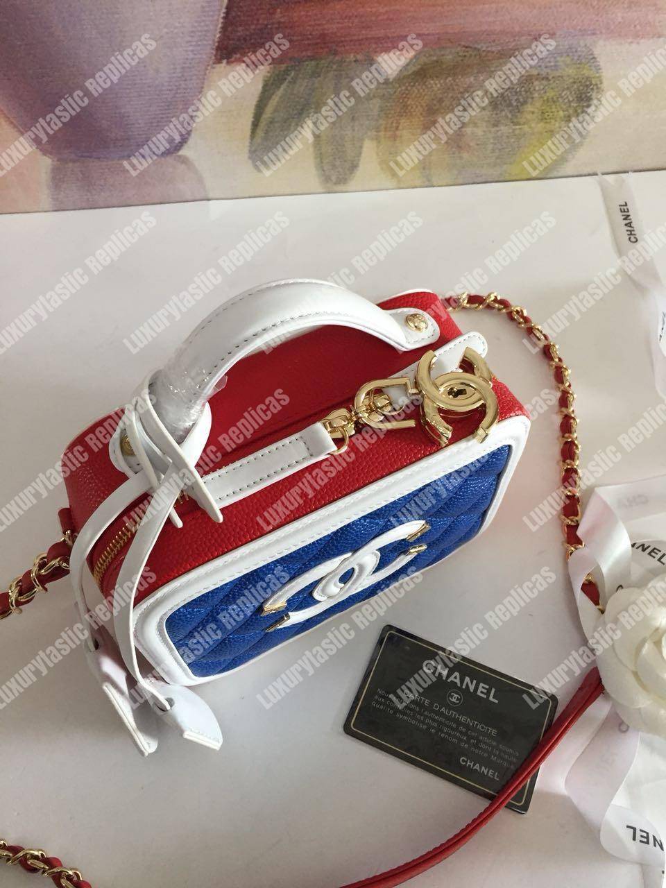 Ch*el small vanity case dark blue