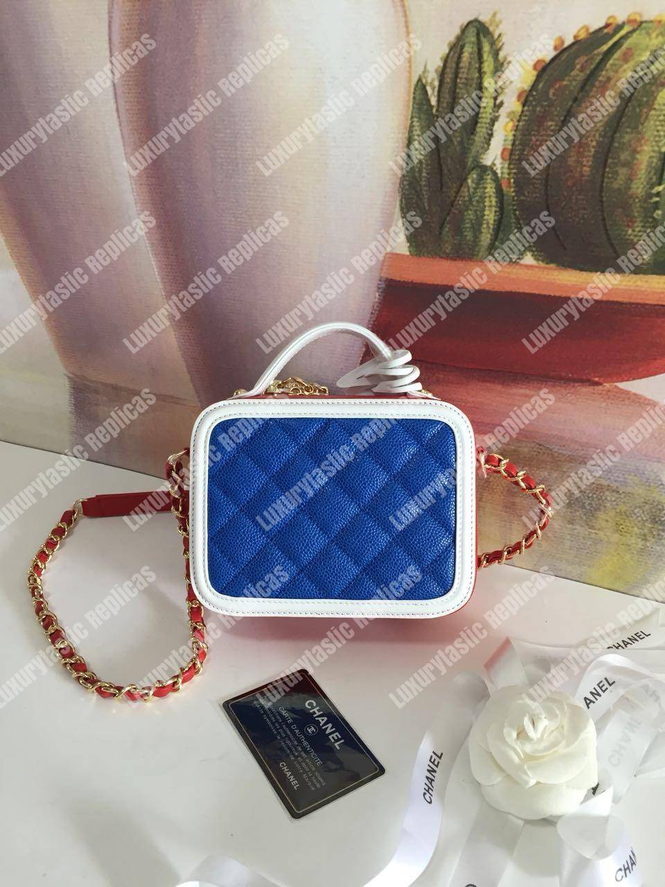 Ch*el small vanity case dark blue