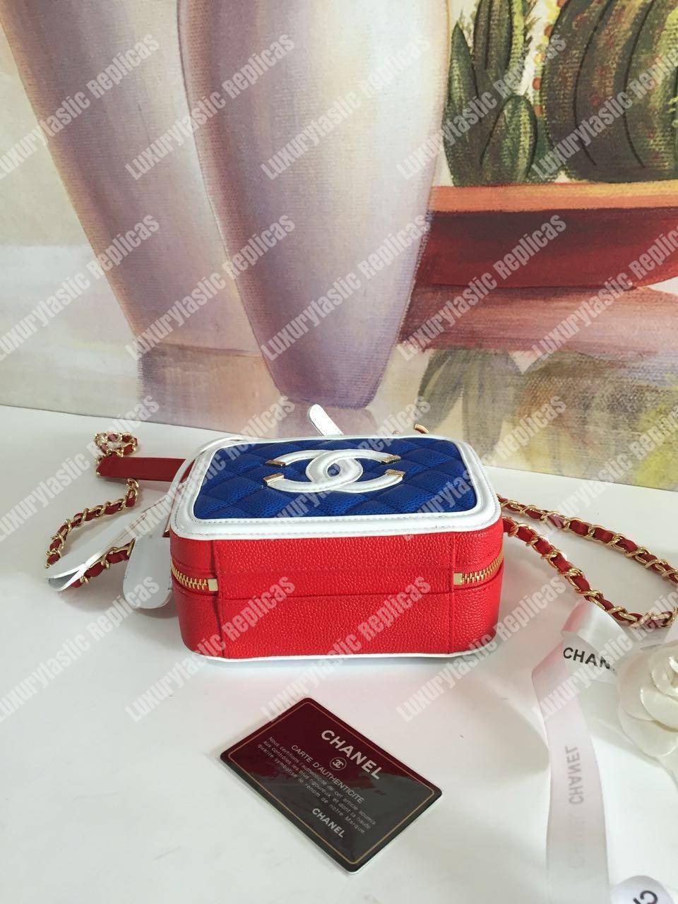 Ch*el small vanity case dark blue