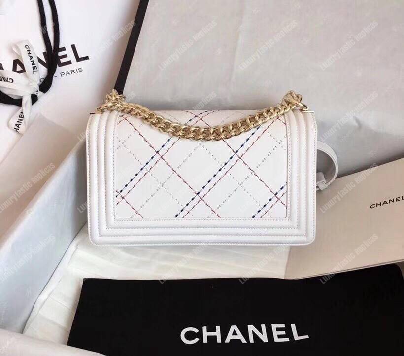 Ch*el medium boy handbag white