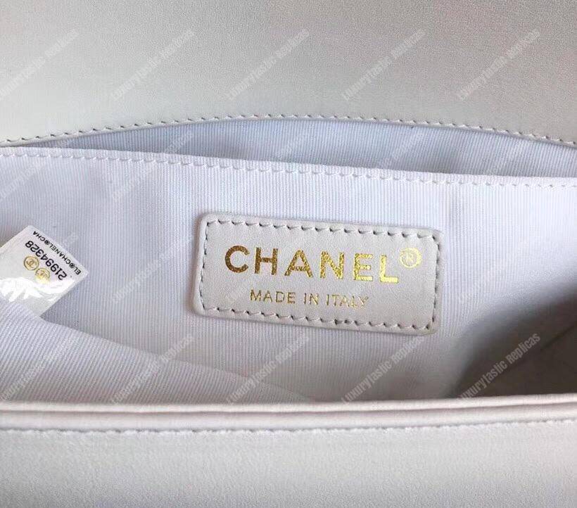 Ch*el medium boy handbag white