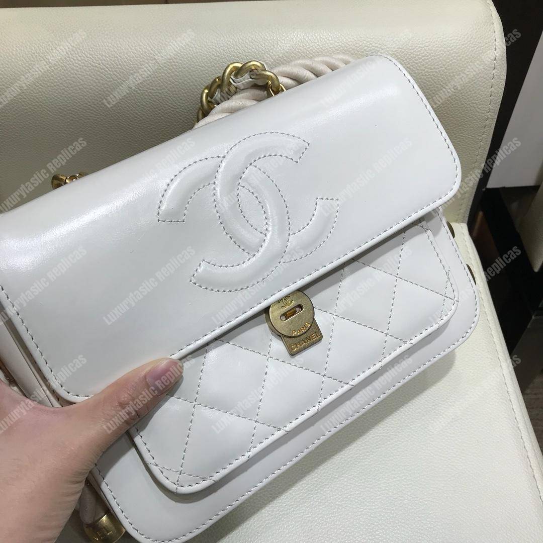Ch*el flap bag white