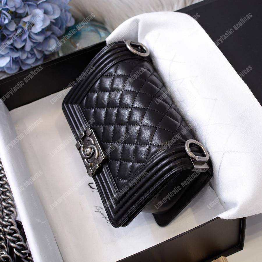 small boy Ch*el handbag black-silver