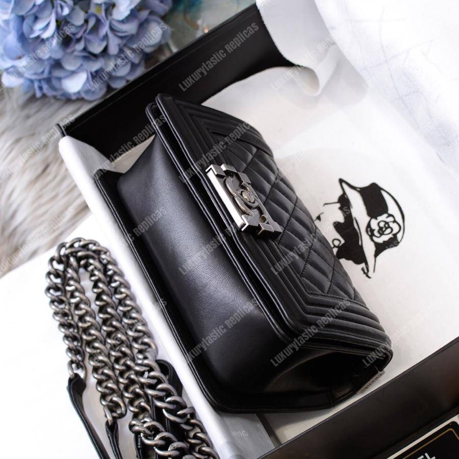 small boy Ch*el handbag black-silver