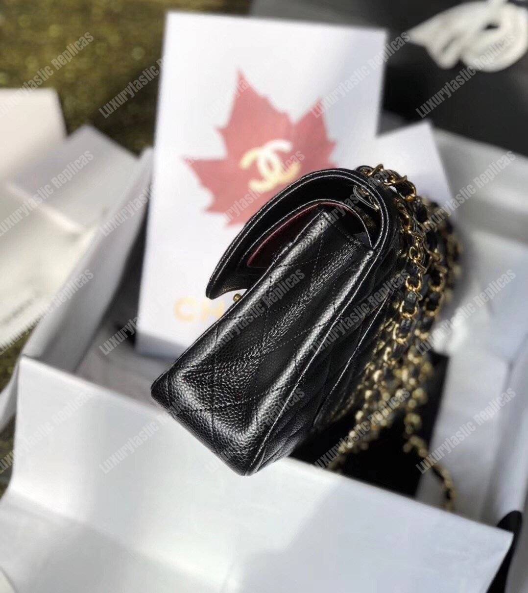 Ch*el classic medium flap bag black caviar