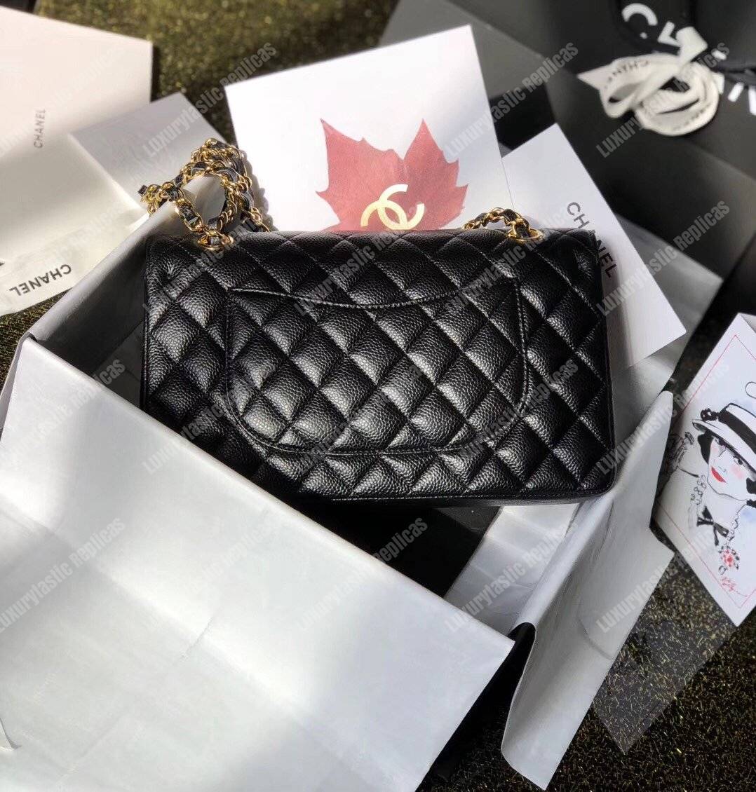 Ch*el classic medium flap bag black caviar
