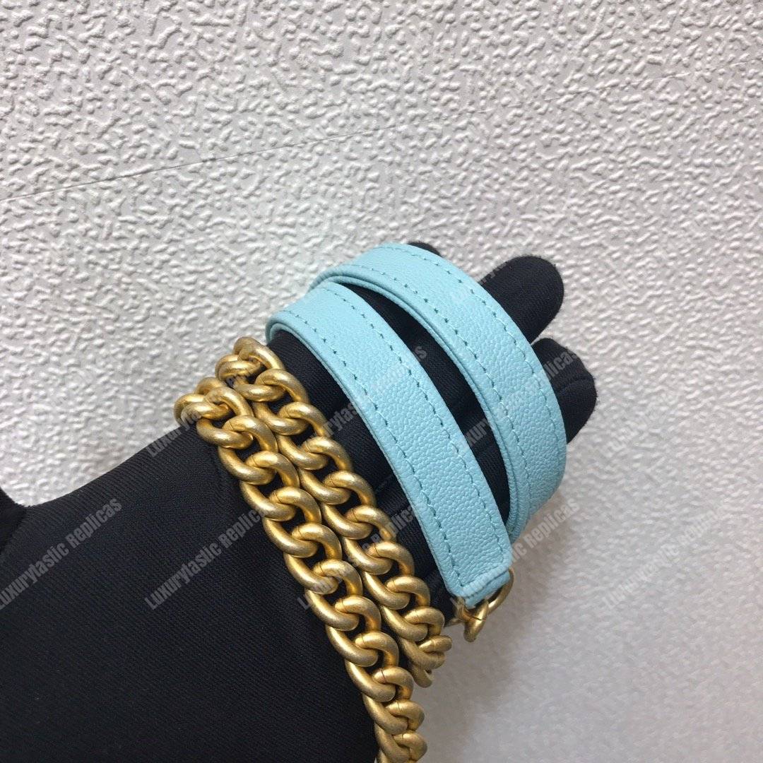 Ch*el le boy wallet on chain – woc grained calfskin gold-toned light blue