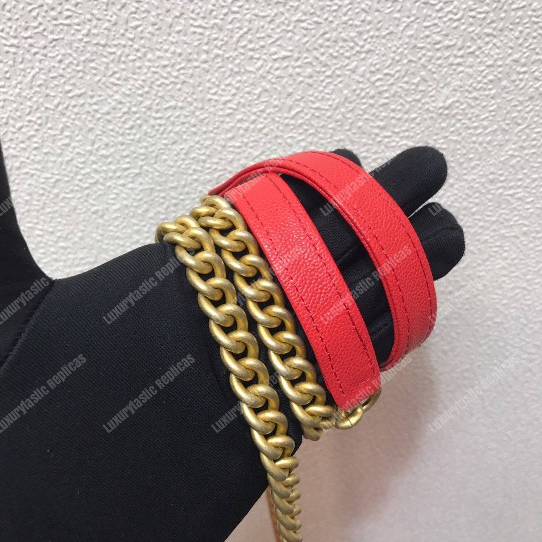 Ch*el le boy wallet on chain – woc grained calfskin gold-toned red