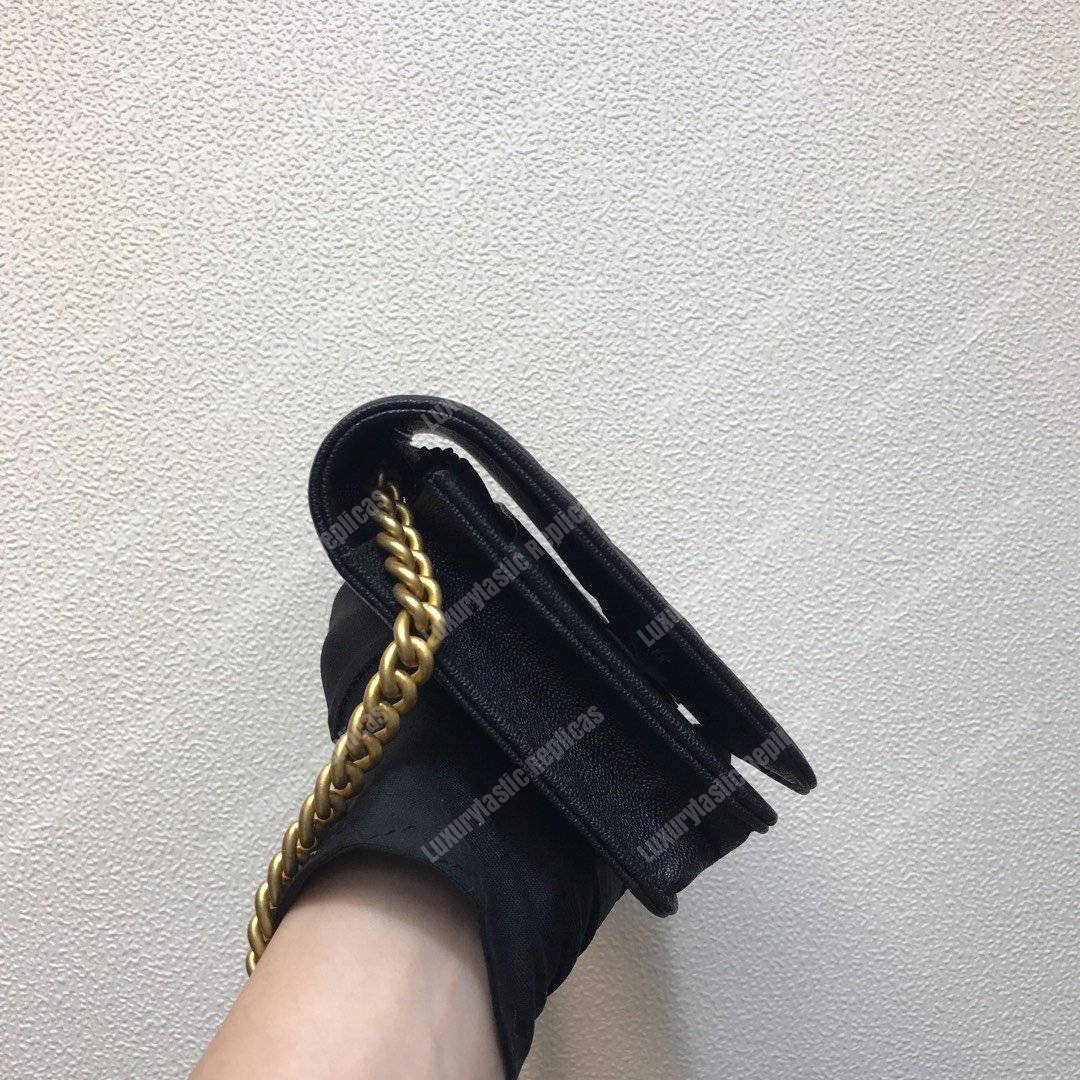 Ch*el le boy wallet on chain – woc grained calfskin gold-toned black