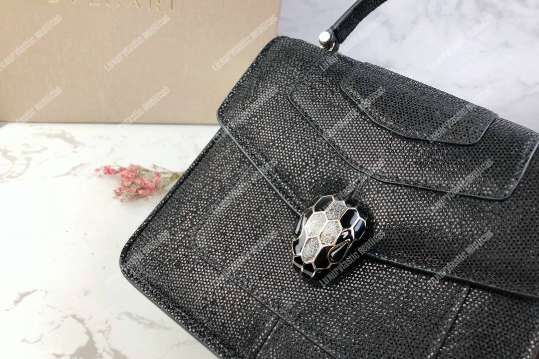 BVL Serpenti Forever Crossbody Small Tophandle Bag Black Karung