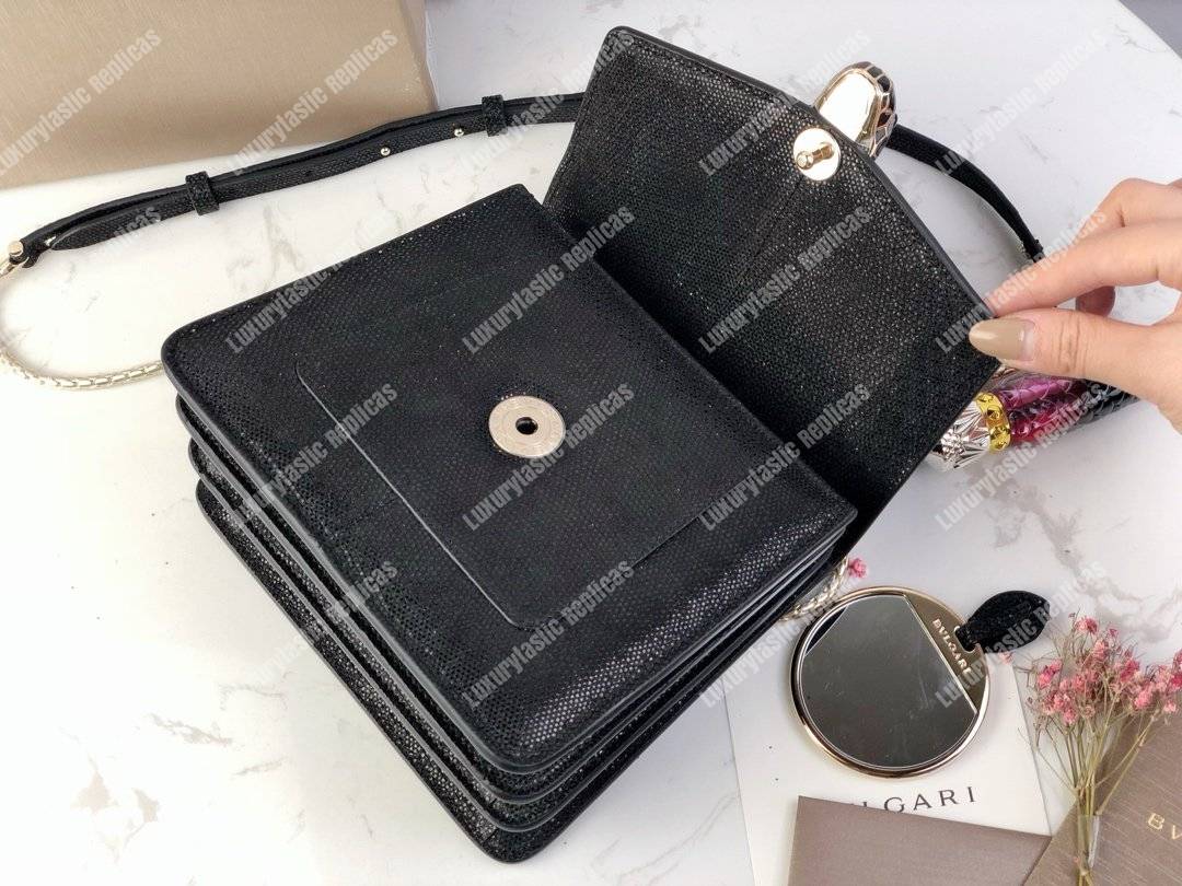 BVL Serpenti Forever Crossbody Small Tophandle Bag Black Karung