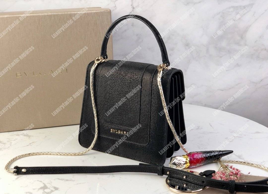 BVL Serpenti Forever Crossbody Small Tophandle Bag Black Karung