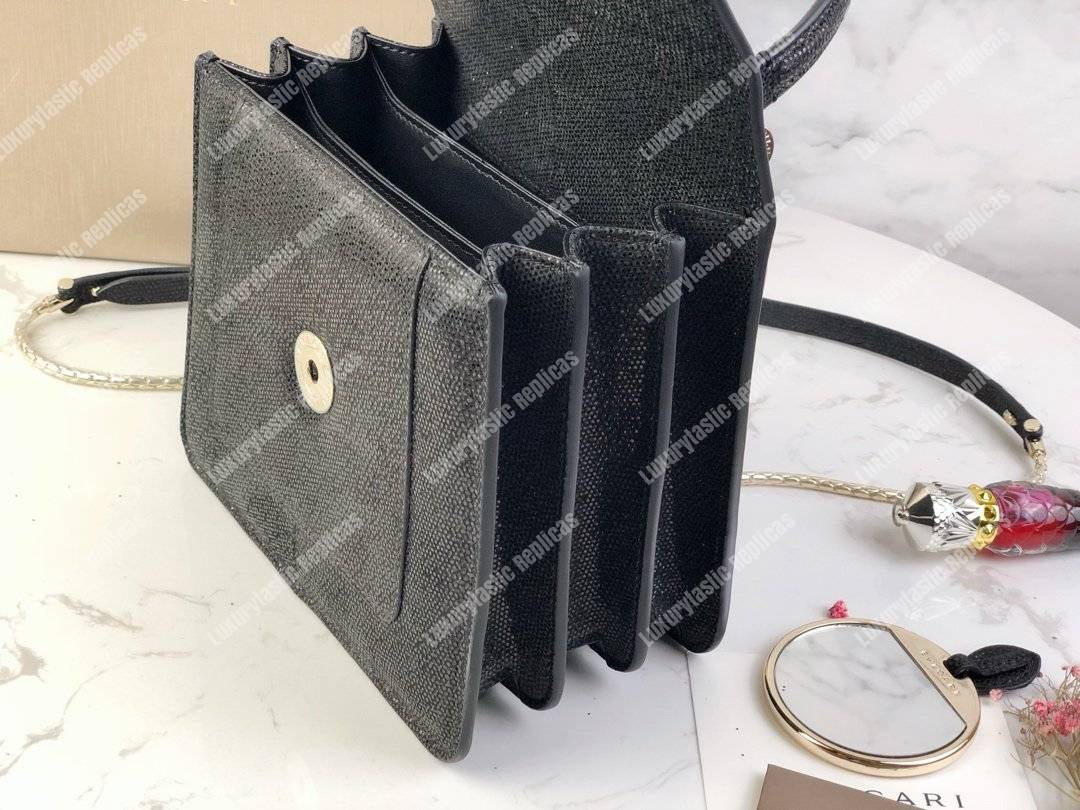 BVL Serpenti Forever Crossbody Small Tophandle Bag Black Karung