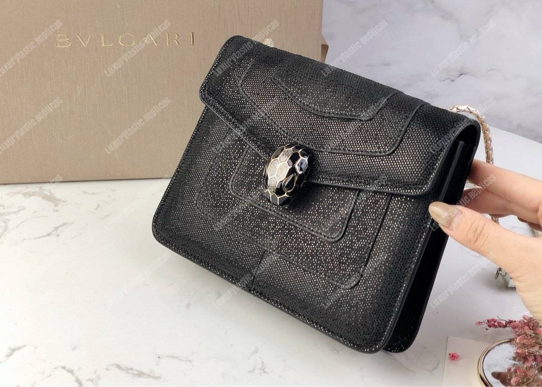BVL Serpenti Forever Crossbody Small Bag Black Python