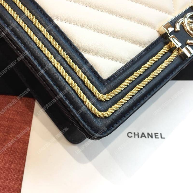 Ch*el medium boy handbag white