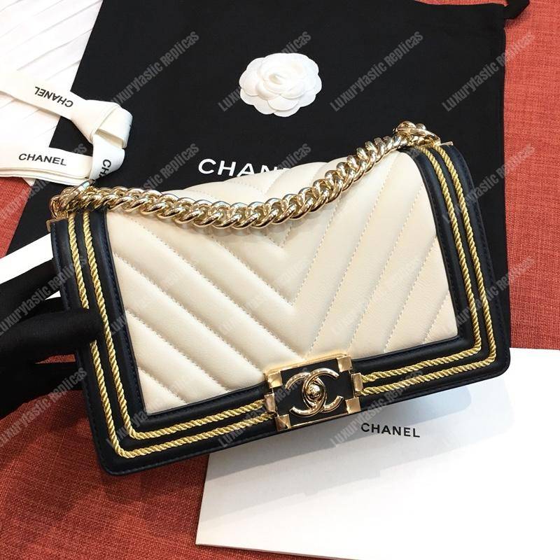 Ch*el medium boy handbag white