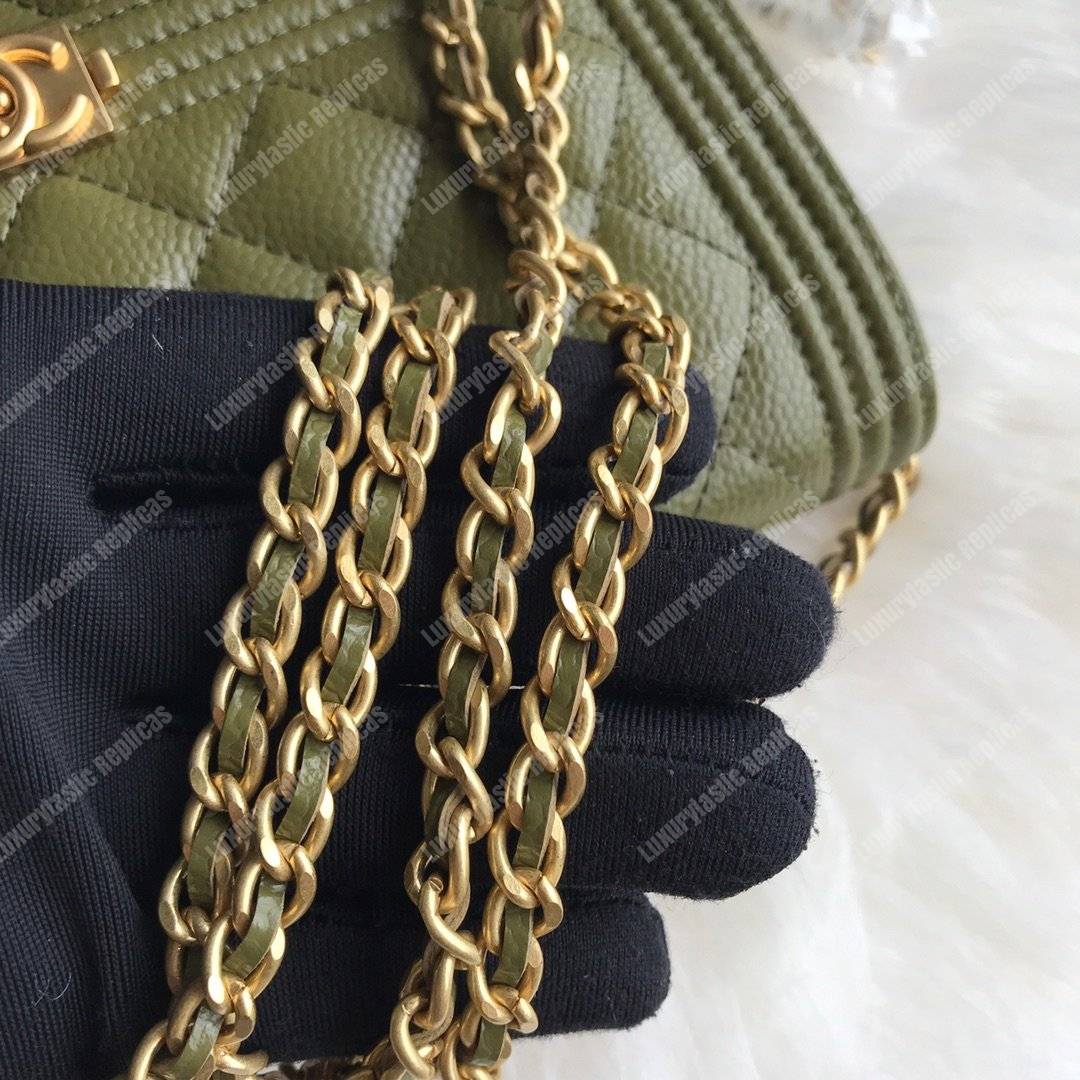Ch*el le boy wallet on chain – woc khaki caviar gold-toned
