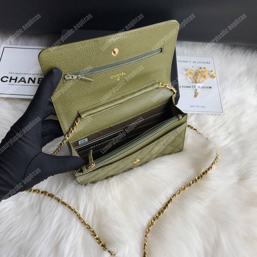 Ch*el le boy wallet on chain – woc khaki caviar gold-toned