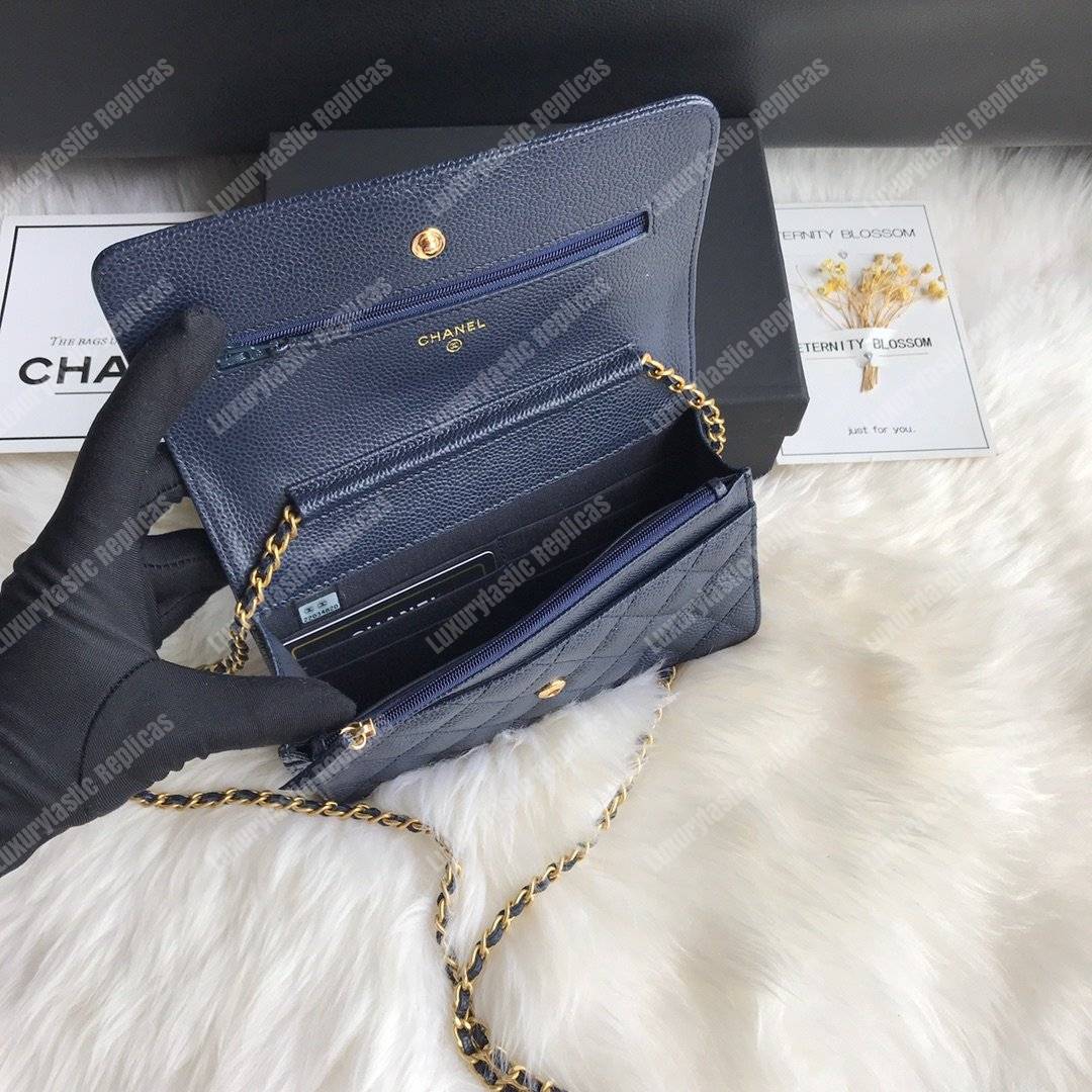 Ch*el le boy wallet on chain – woc dark blue caviar gold-toned