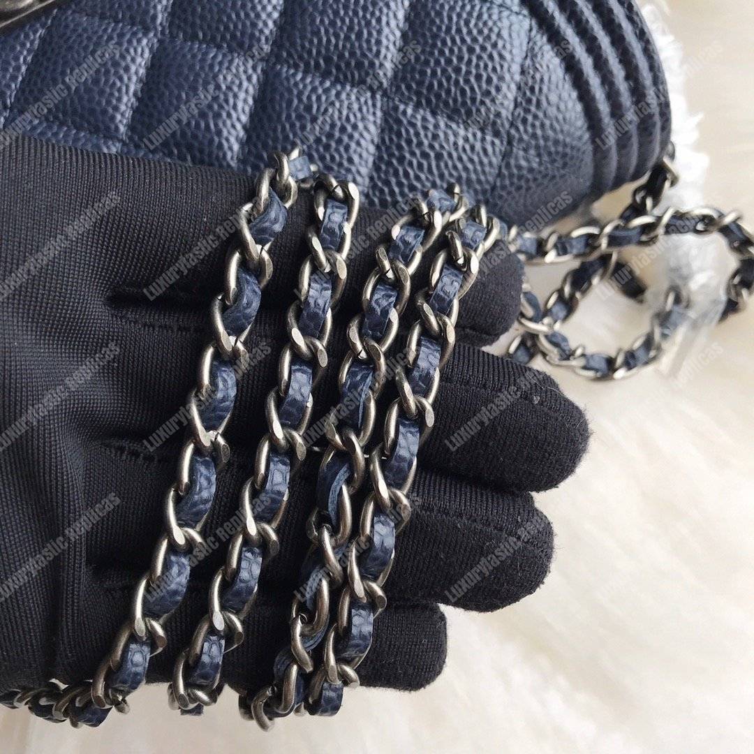 Ch*el le boy wallet on chain – woc dark blue caviar silver-toned