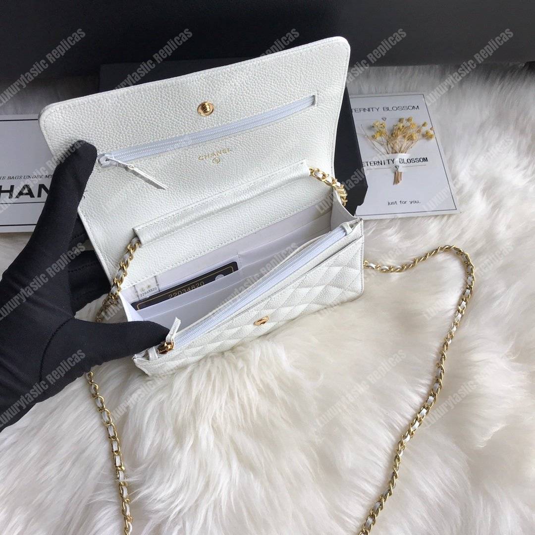 Ch*el le boy wallet on chain – woc white caviar gold-toned