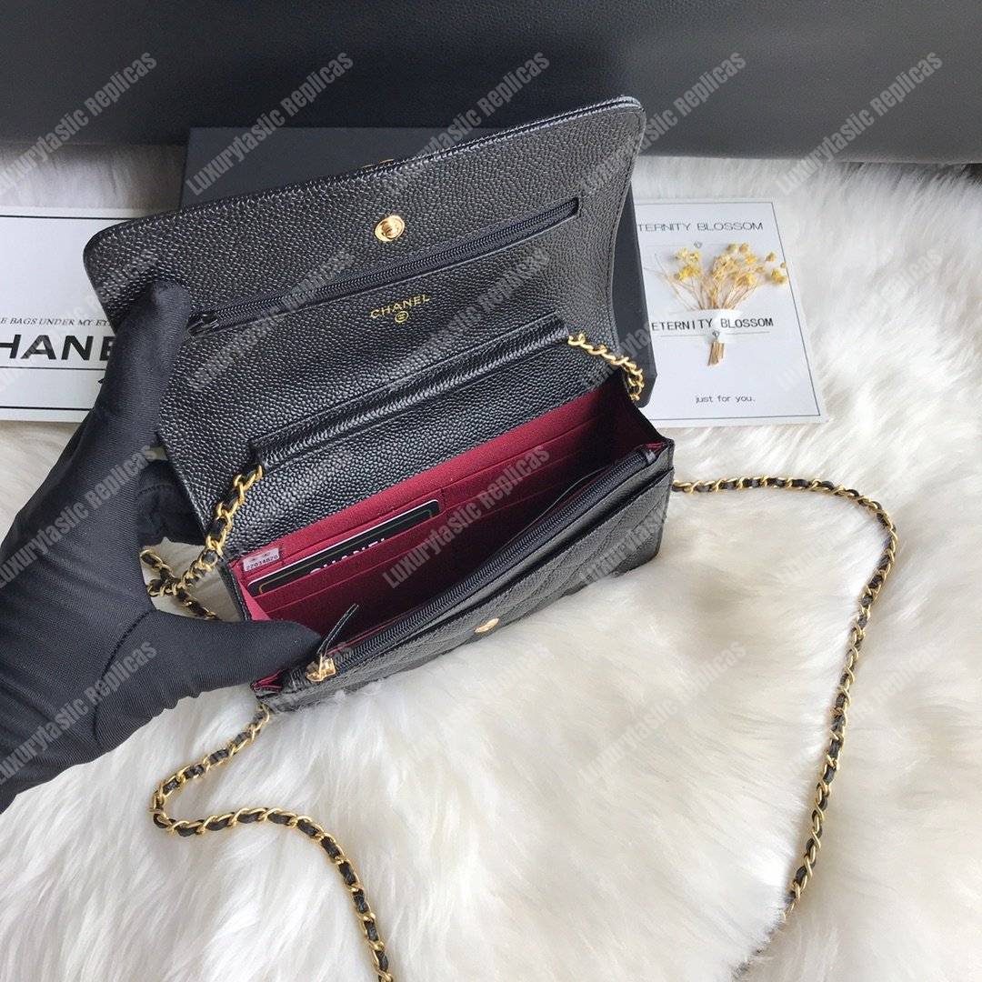 Ch*el le boy wallet on chain – woc black caviar gold-toned