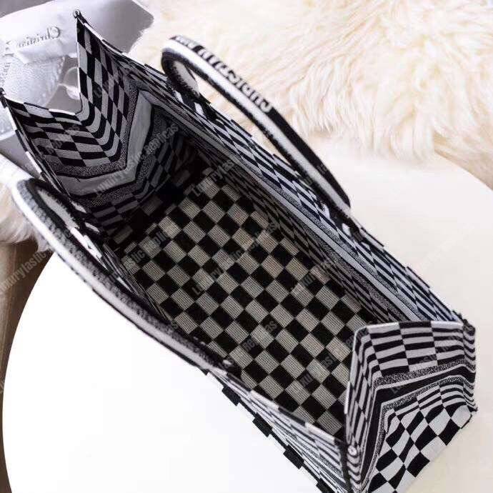 D*or book tote bag in black and white checkered canvas
