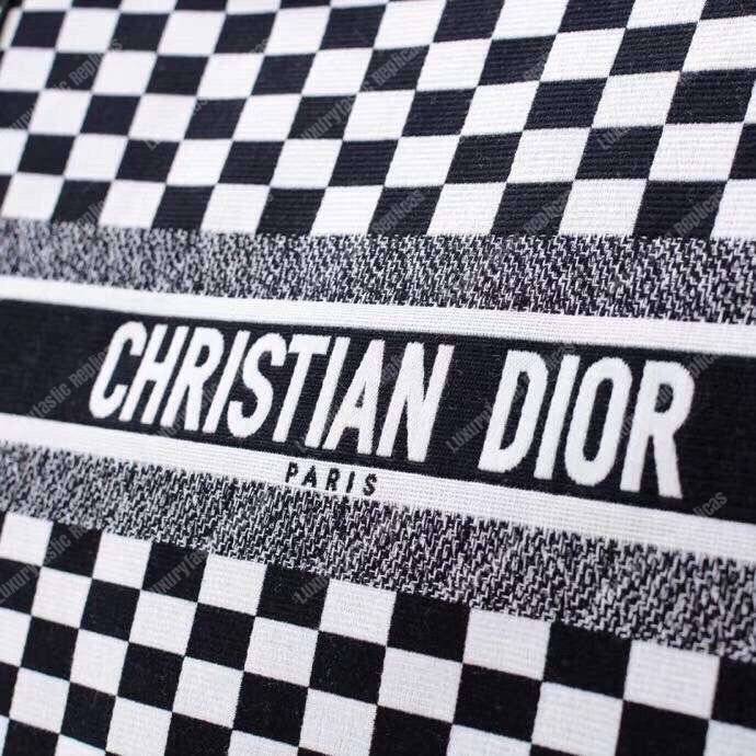 D*or book tote bag in black and white checkered canvas