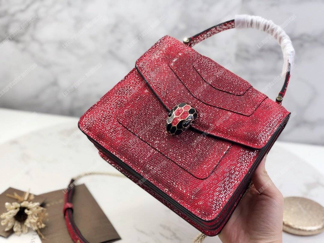 BVL Serpenti Forever Flap Cover Small Tophandle Bag Ruby Red Karung