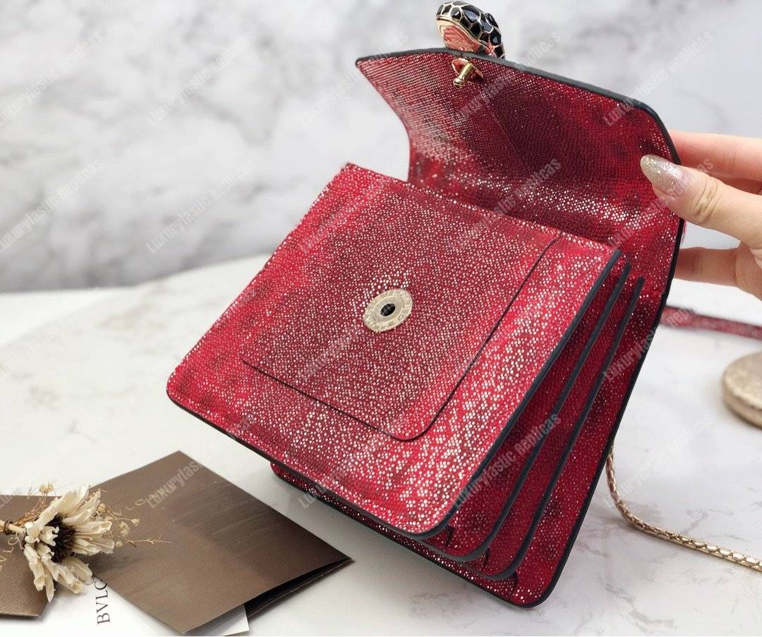 BVL Serpenti Forever Flap Cover Small Tophandle Bag Ruby Red Karung